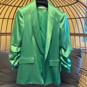 Alice + Olivia Teal Satin Jacket. Like new condition. Worn once. Dry cleaned!